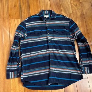 Duluth Trading Striped Firehose Canvas Barn Work Jacket Shirt Mens Sz Large